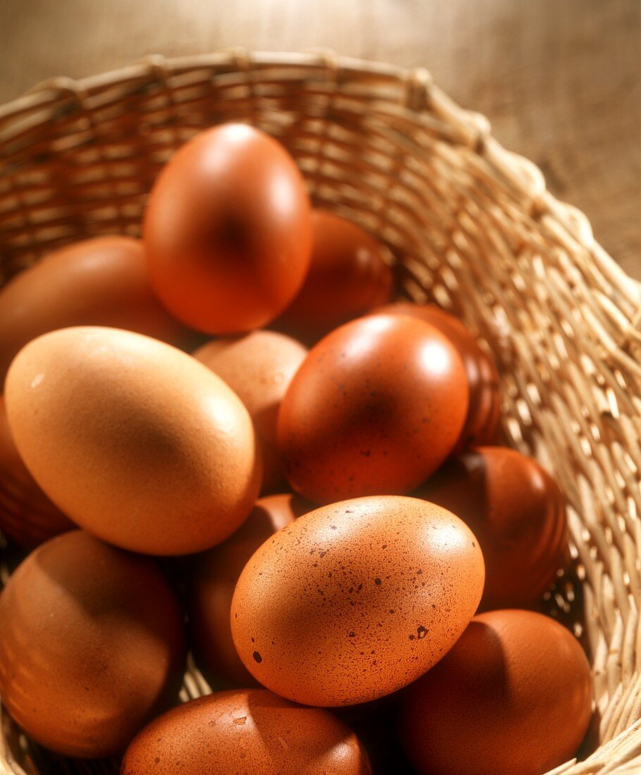 Brown eggs in basket