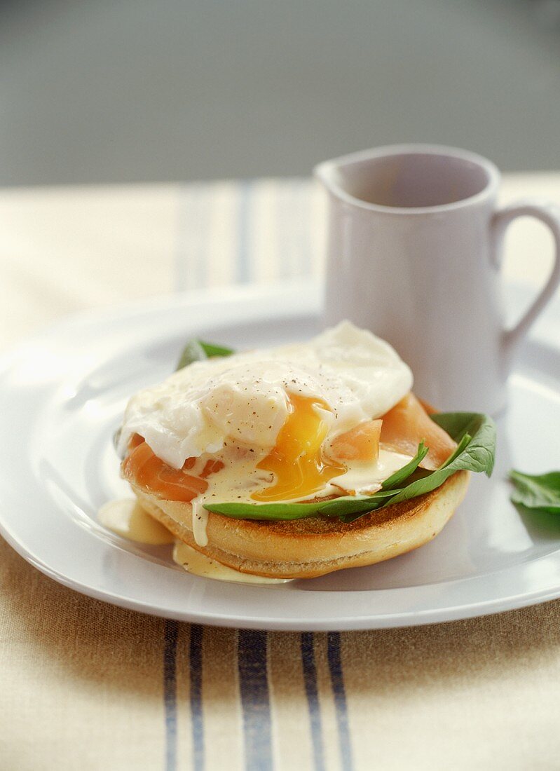 Poached egg and smoked salmon sandwich