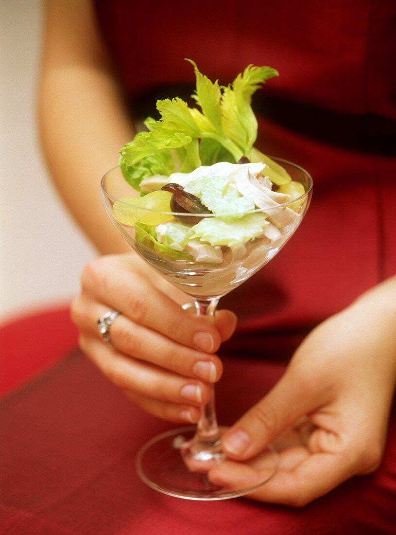 Chicken salad in cocktail glass