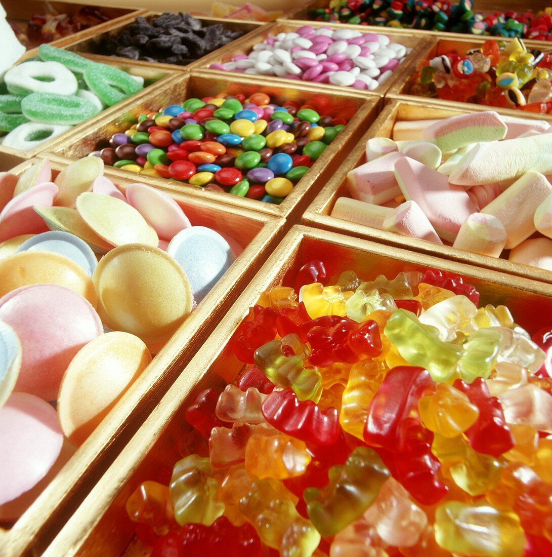 Assorted sweets in boxes