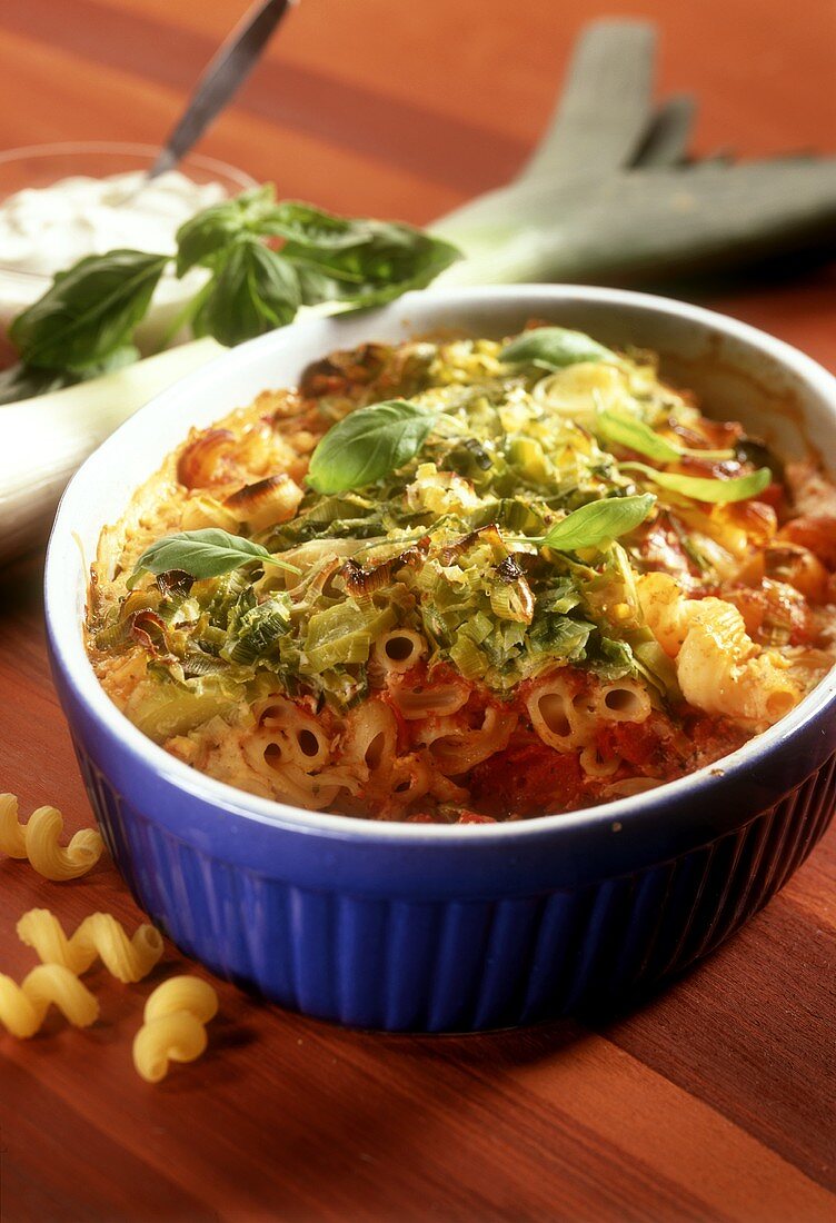 Greek style pasta and leek bake