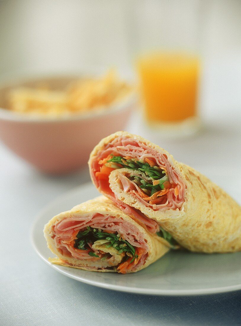 Omelette wrap with ham and salad