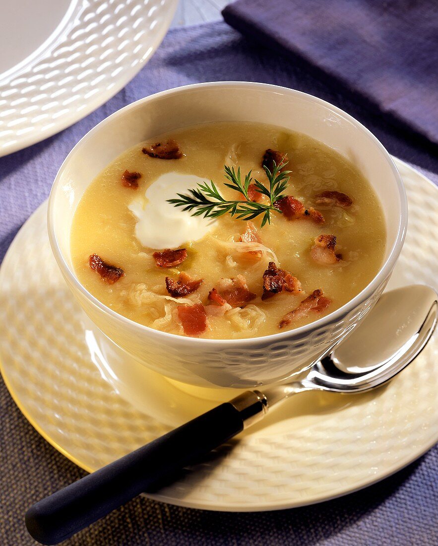 Potato and sauerkraut soup with bacon