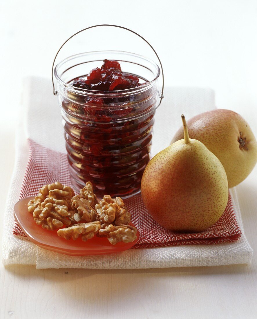 Pear and blackberry jam with nuts
