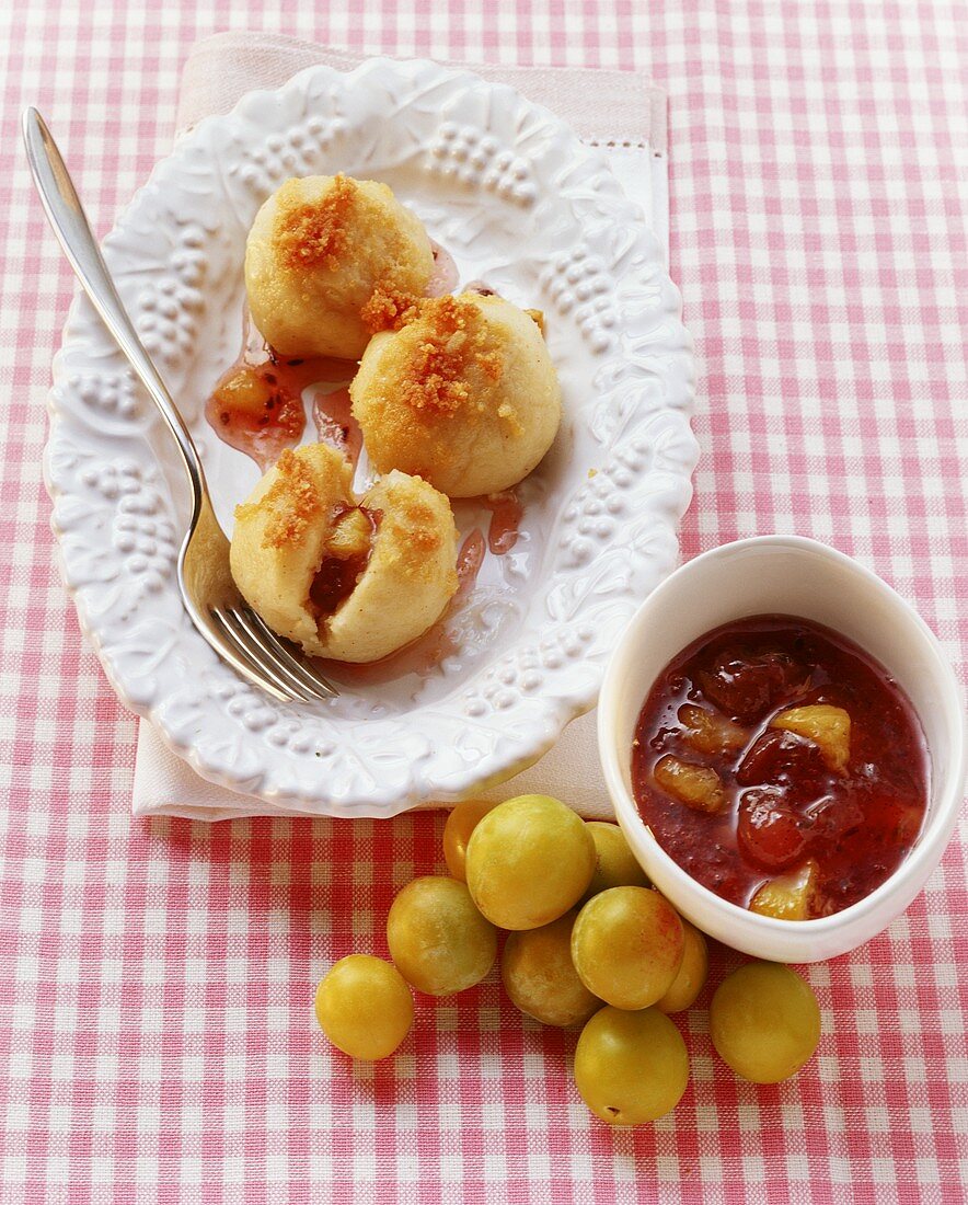 Sweet quark & potato dumplings with berry & mirabelle jam