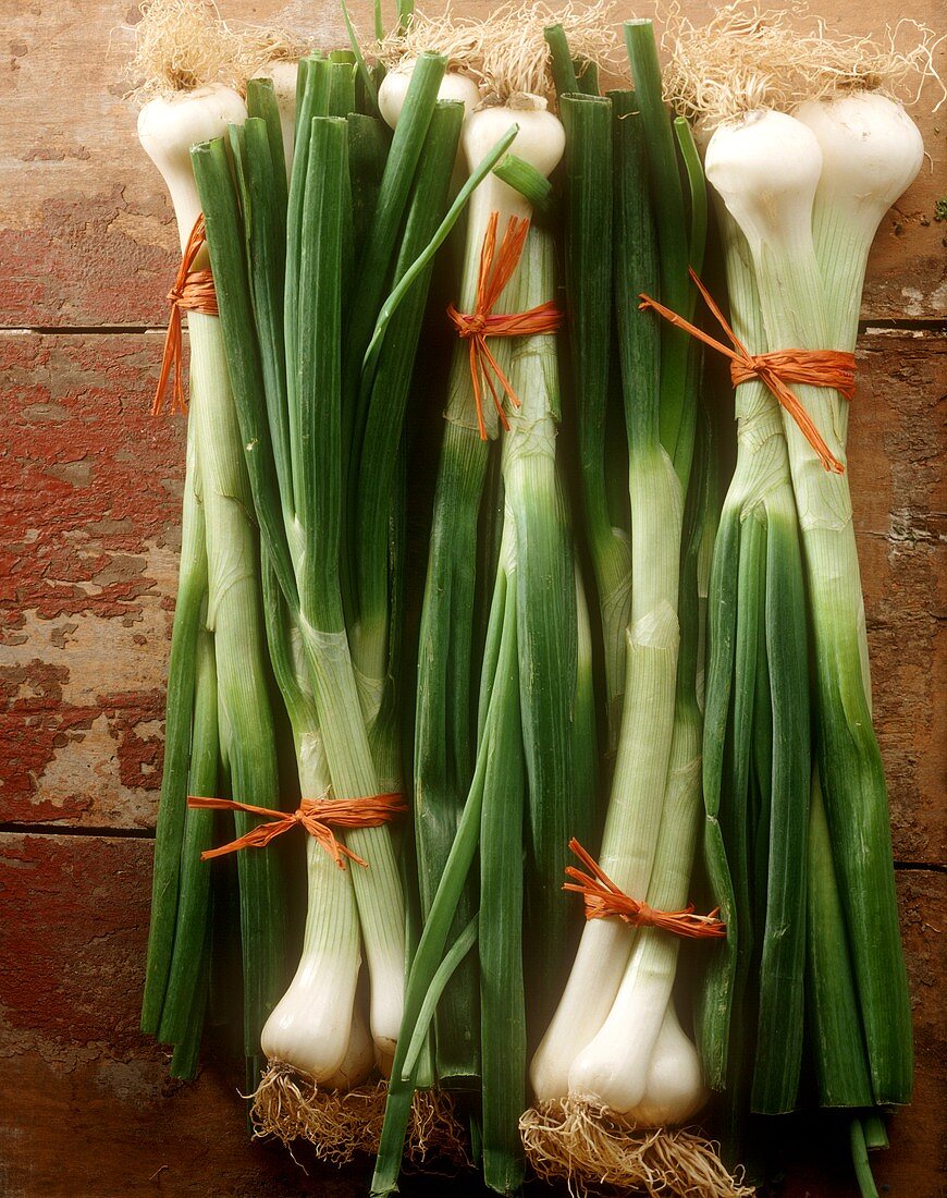 Five bunches of spring onions