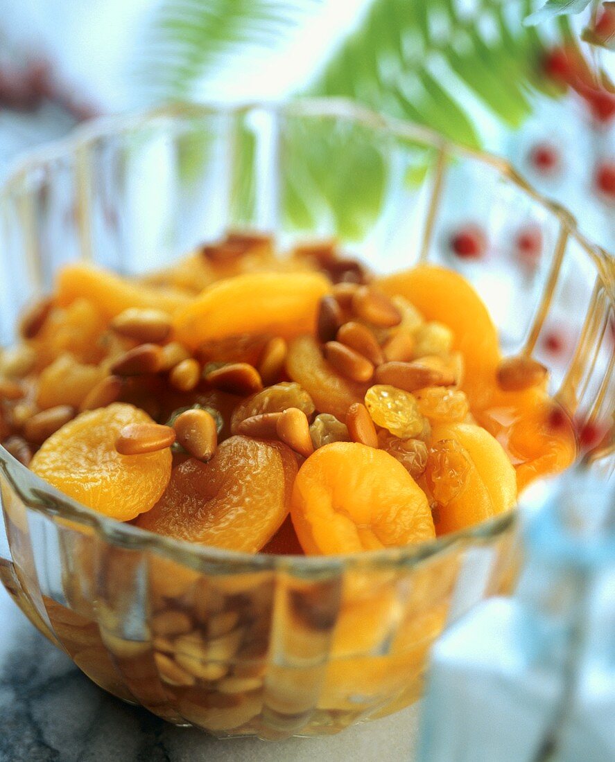 Dried apricots with toasted pine nuts
