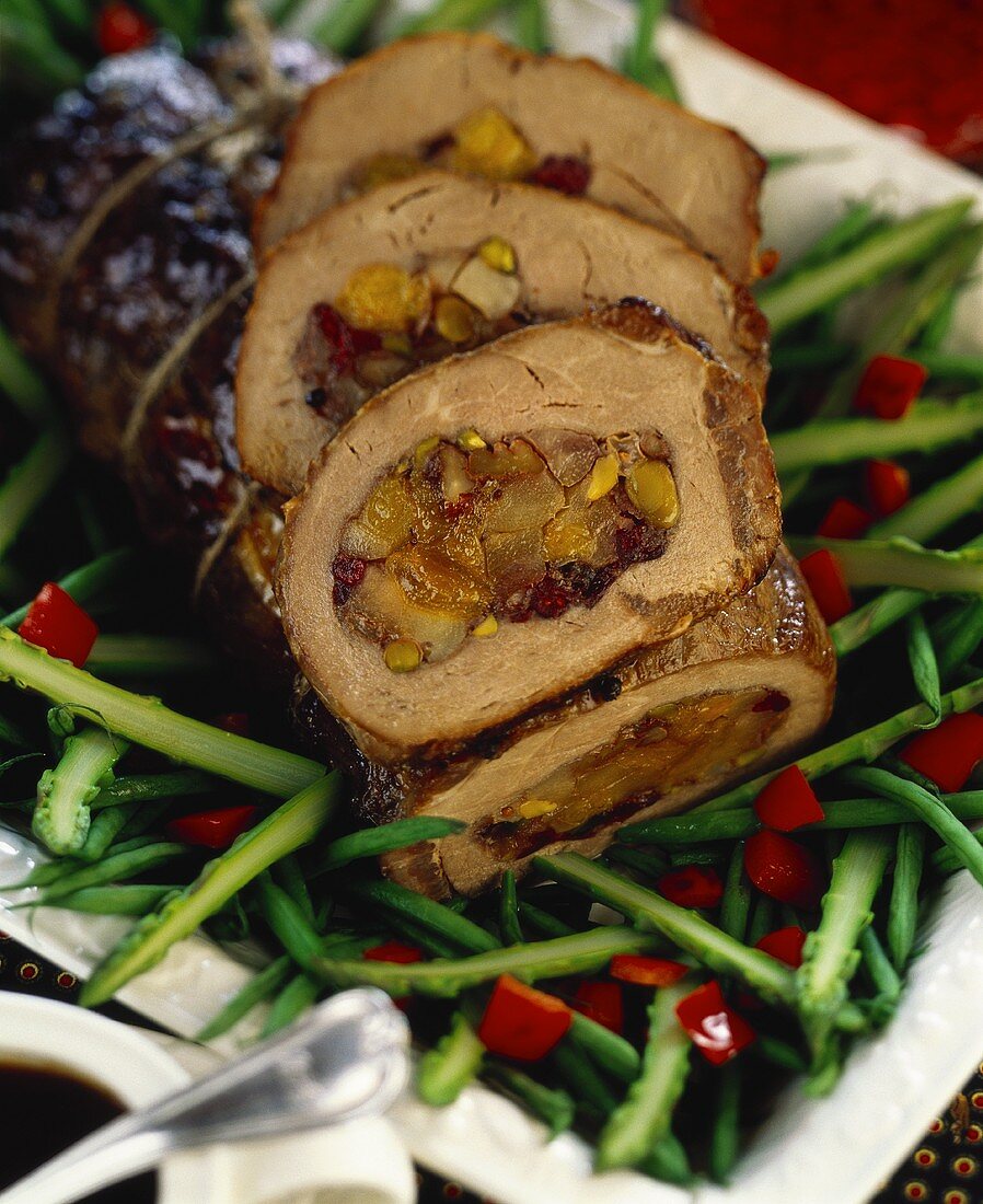 Roast calf's tongue stuffed with dried fruit