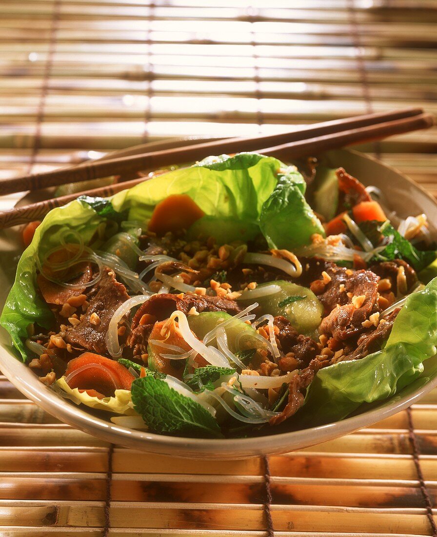 Bo Bun (Rindfleisch mit Erdnüssen und Reisnudeln, Vietnam)