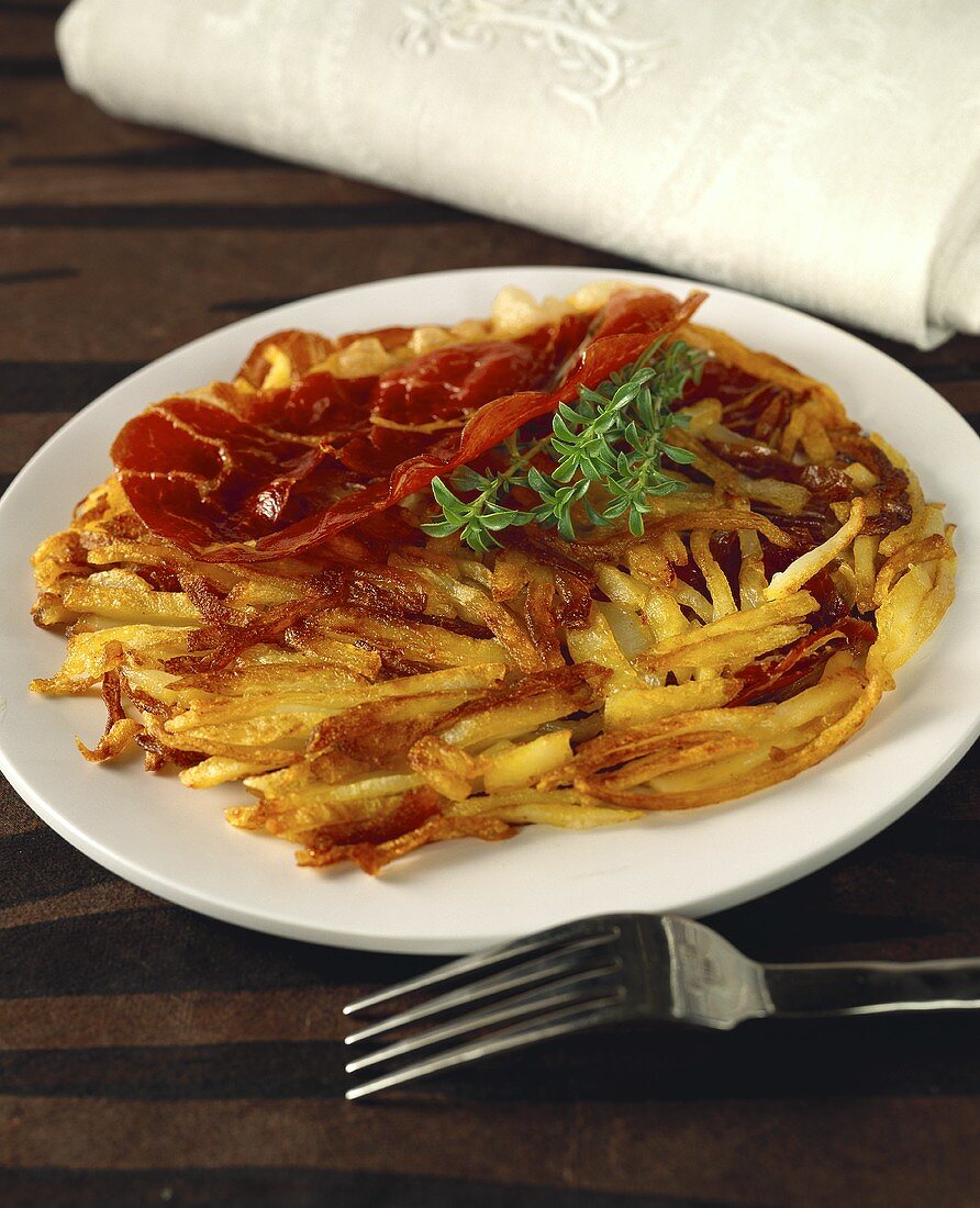 Galette de pommes de terre (mit luftgetrocknetem Schinken)