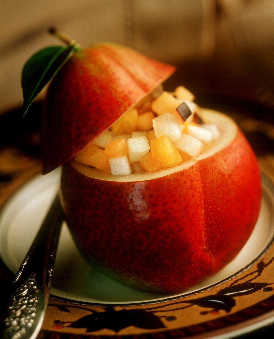Pear stuffed with fruit salad
