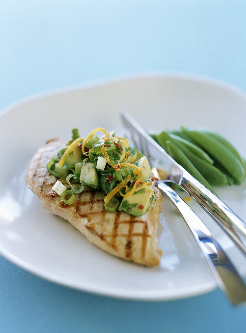 Grilled chicken breast with avocado salsa