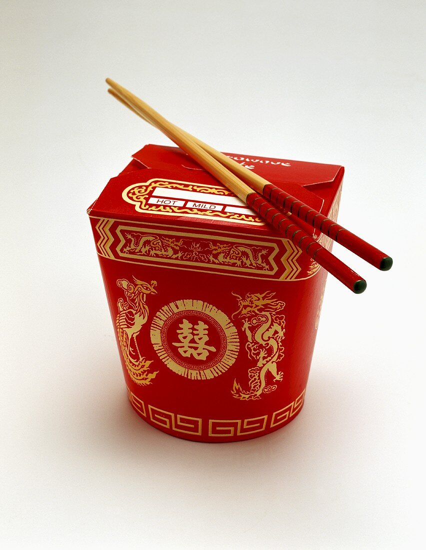 Asian take-away box and chopsticks