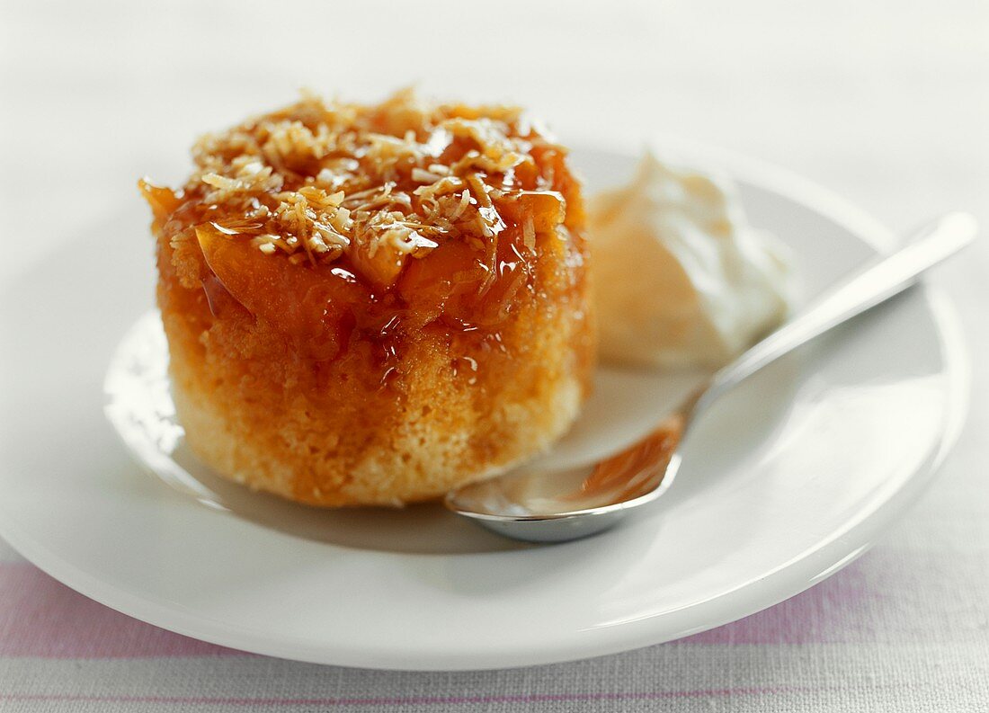 Steamed pudding with apricots and coconut flakes