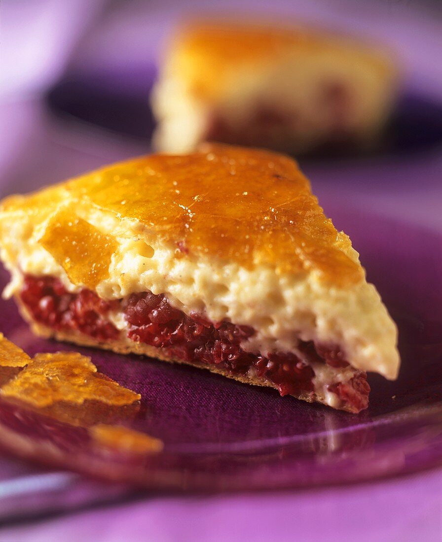Caramelised puff pastry tart with cherry & vanilla cream filling
