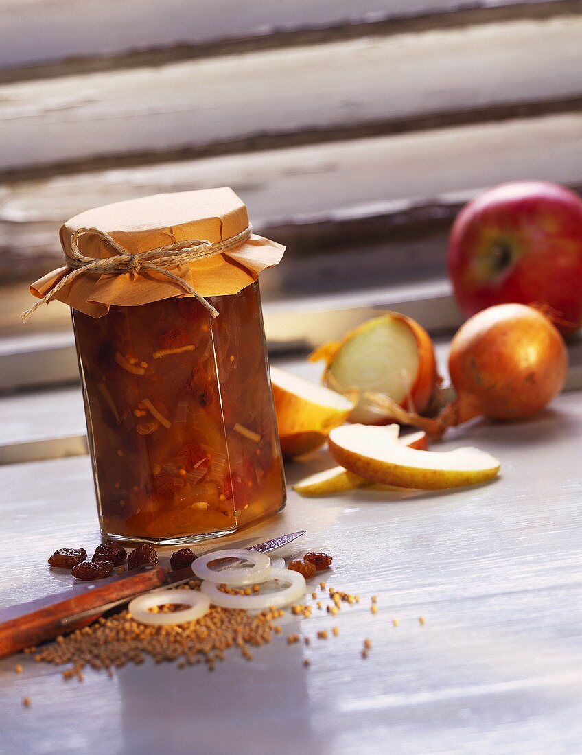 A jar of apple chutney