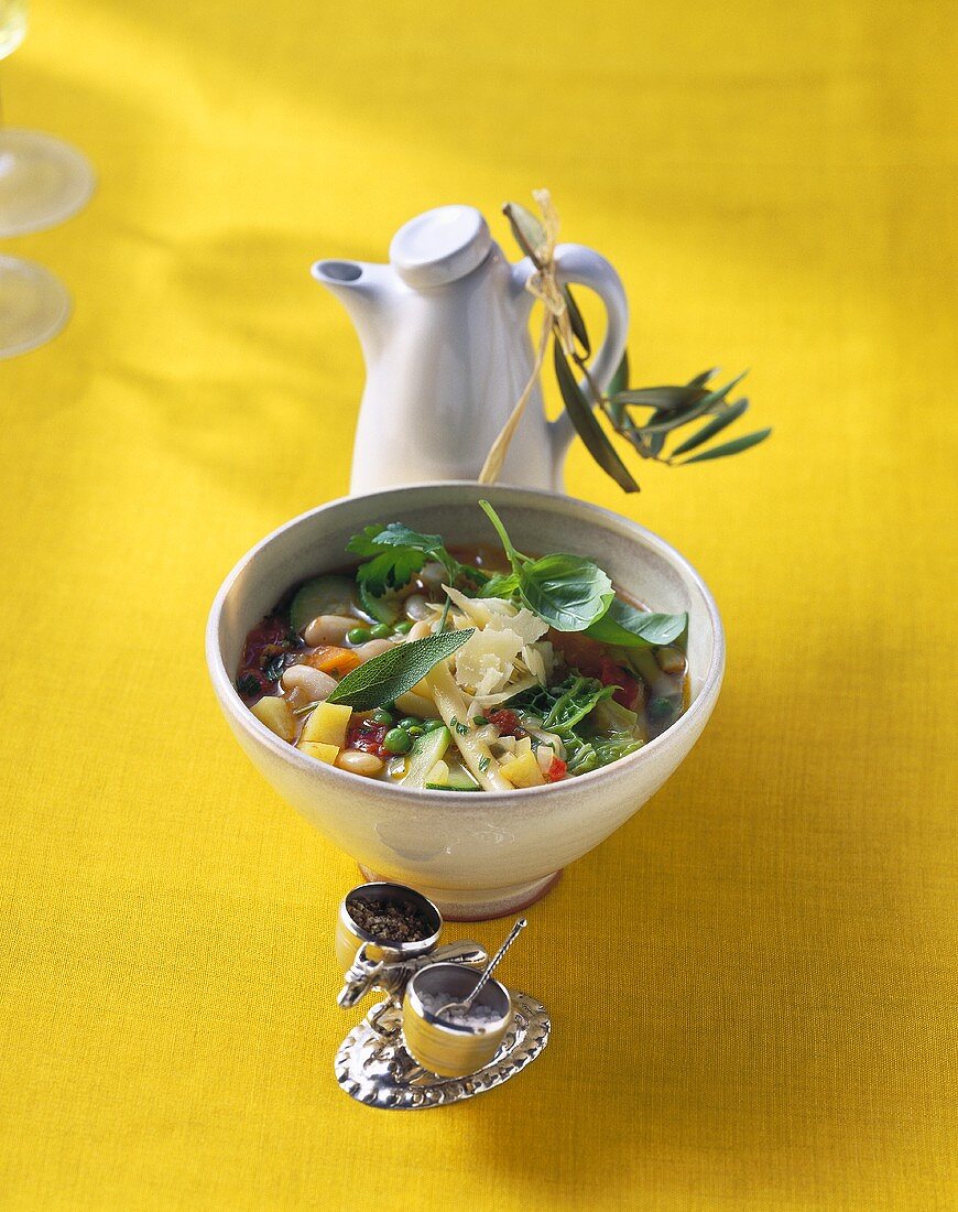 Minestrone (vegetable soup with macaroni, Italy)