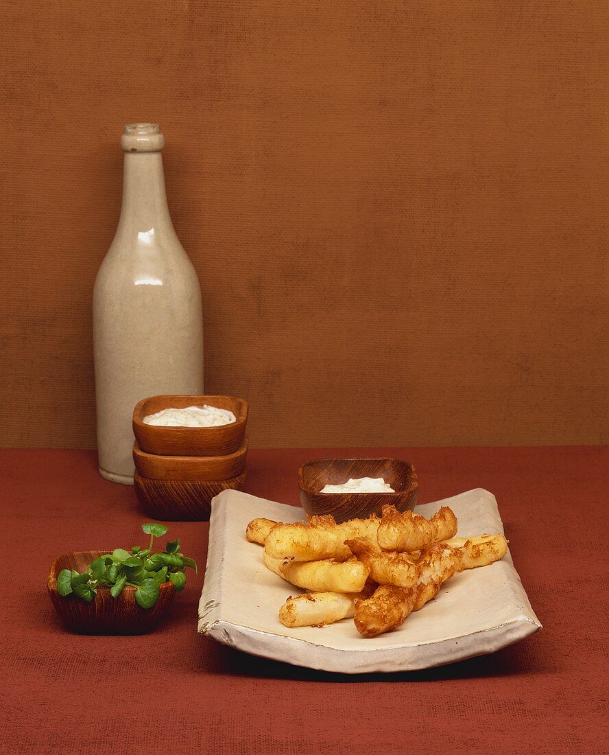 Deep-fried scorzonera with watercress