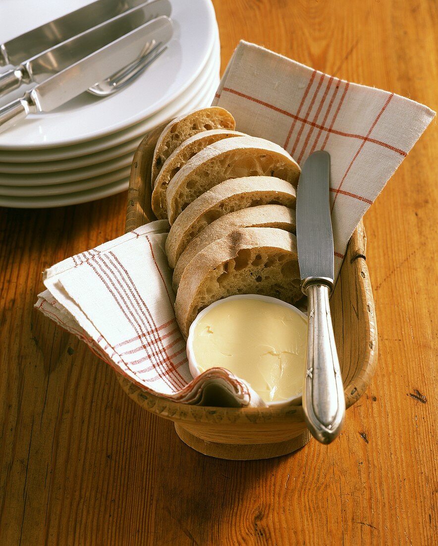 Basket of slices of bread and butter