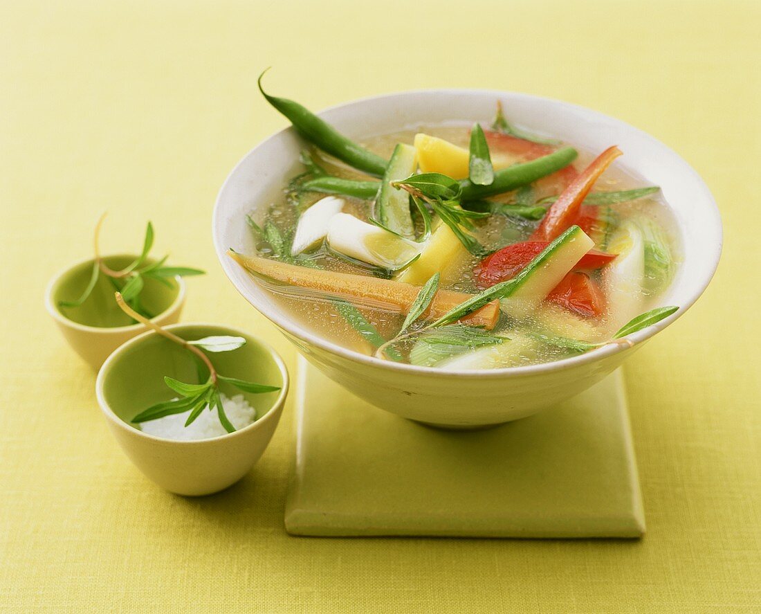 Vegetable soup with summer savory