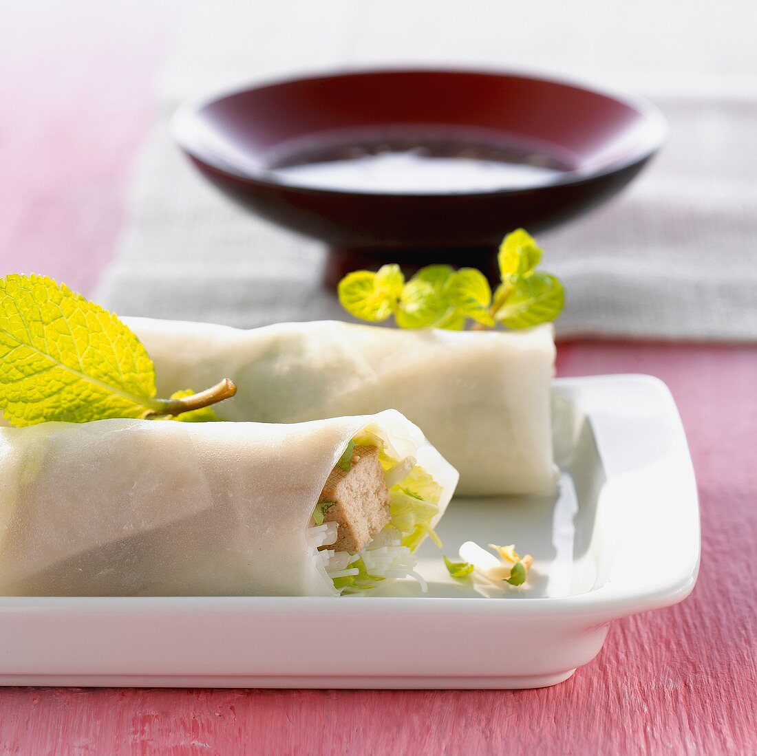 Two filled rice paper rolls
