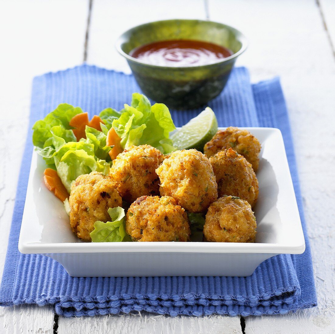 Deep-fried shrimp balls with chili sauce (Indonesia)