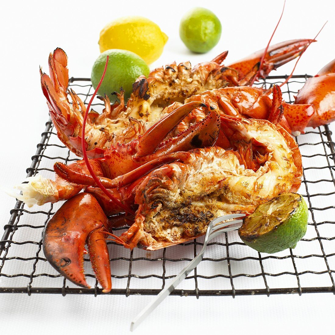 Barbecued lobster on a grill rack