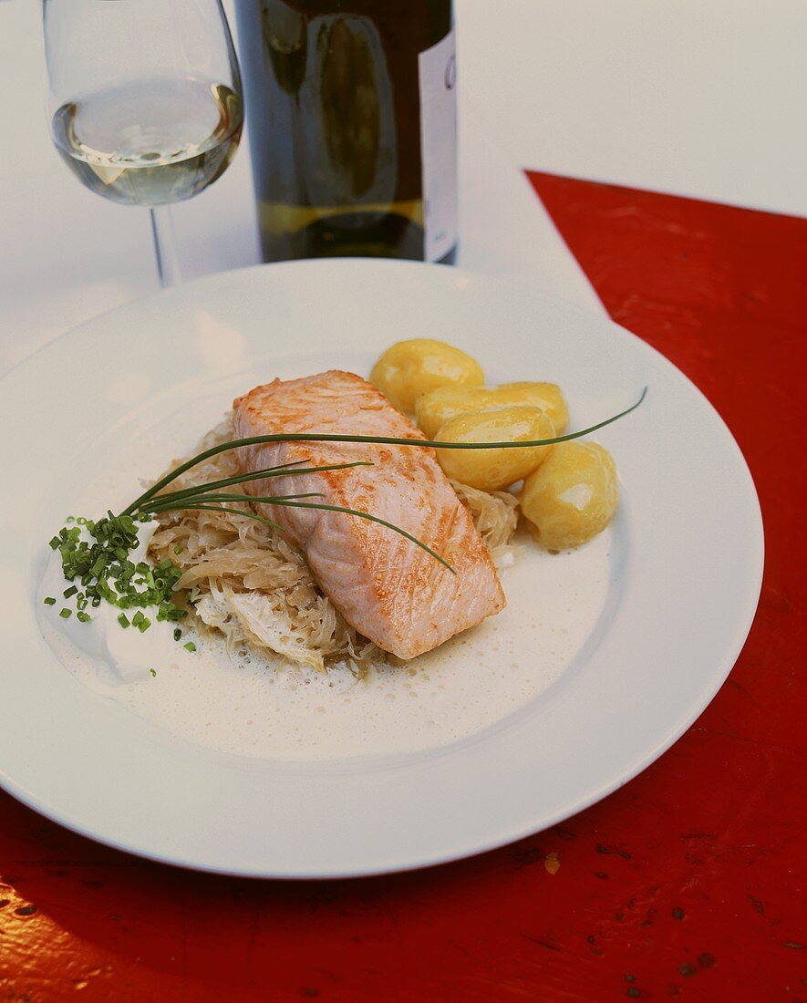 Salmon on Riesling sauerkraut with buttered potatoes