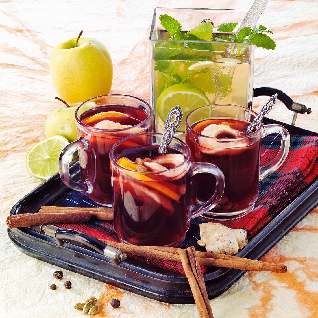 Red wine punch and hot lime drink