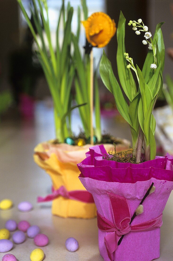 Lilies of the valley with sugar eggs