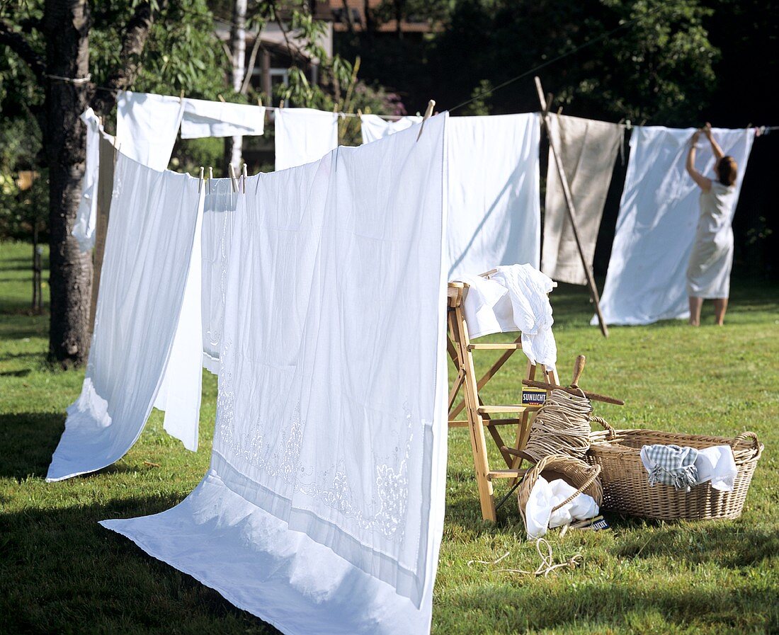 Hanging washing out in the garden