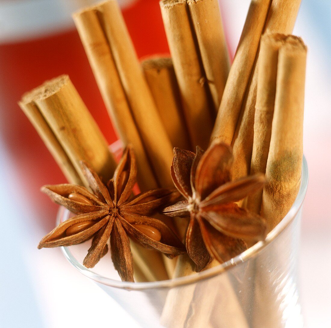 Cinnamon sticks and star anise in a glass