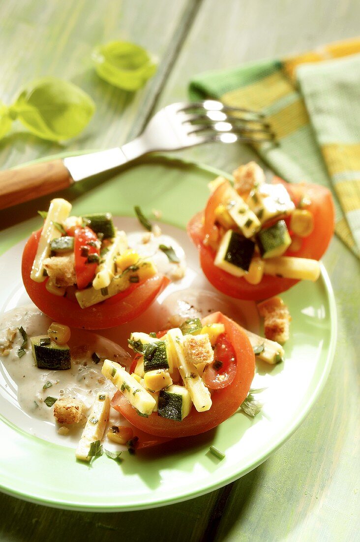Tomato boats with vegetable filling