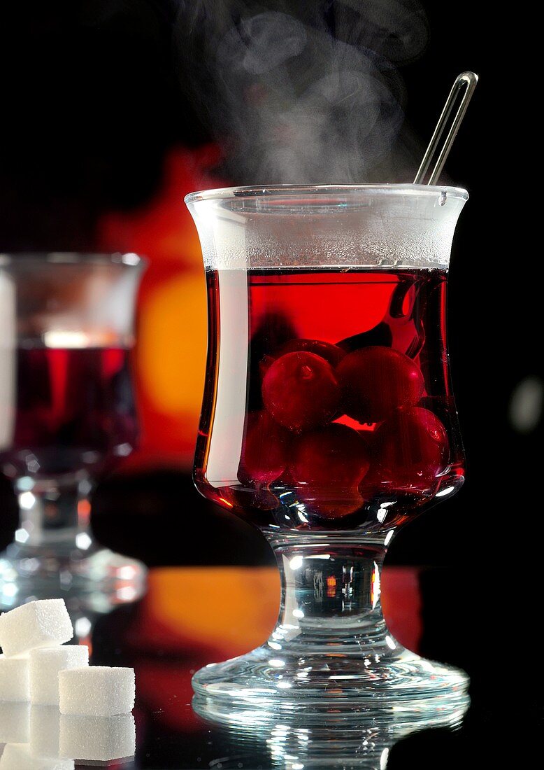 Steaming cherry punch in glass