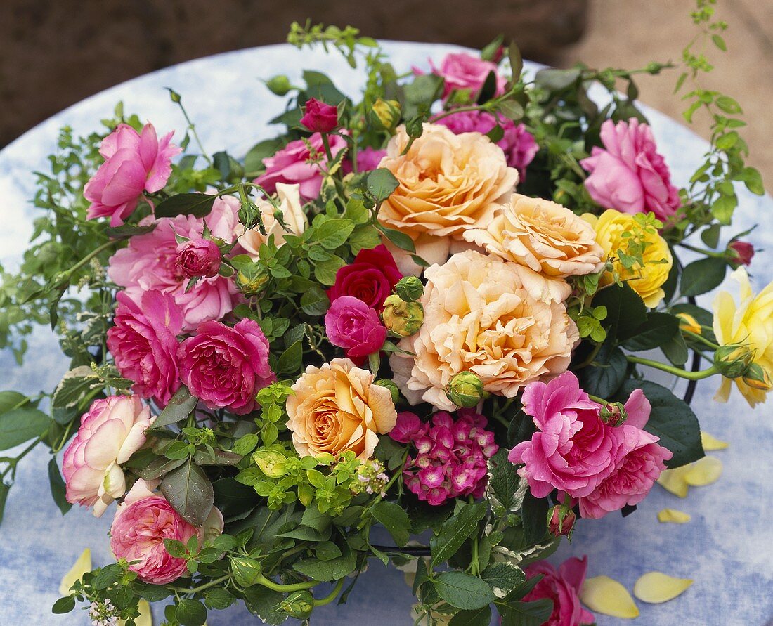 Richly coloured arrangement of roses