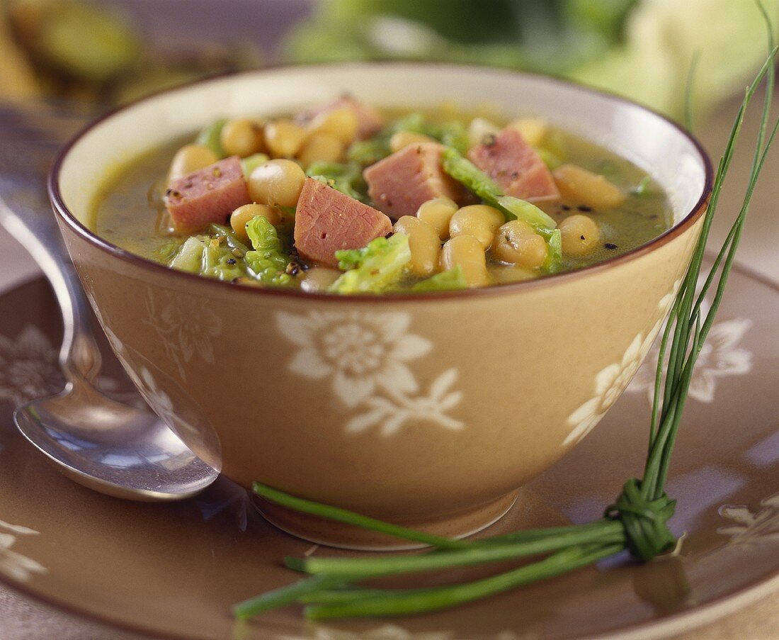 Stew with white beans, savoy and meat