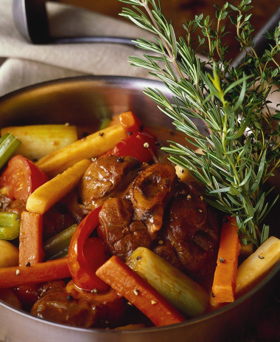 Beef ragout with vegetables and herbs
