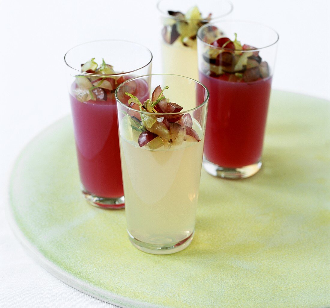 White and red grape and lime jelly in glasses