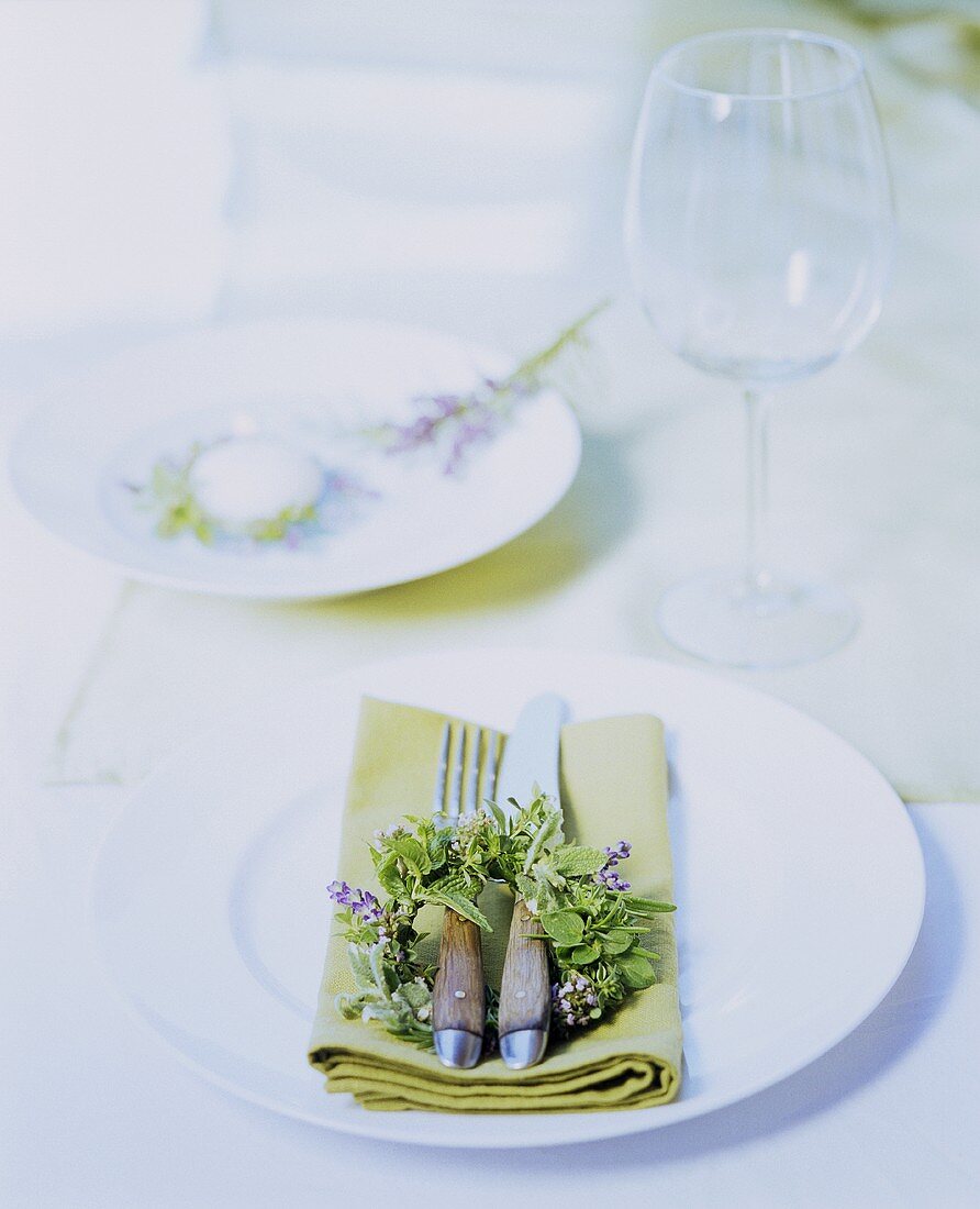 A table laid for one in the open air