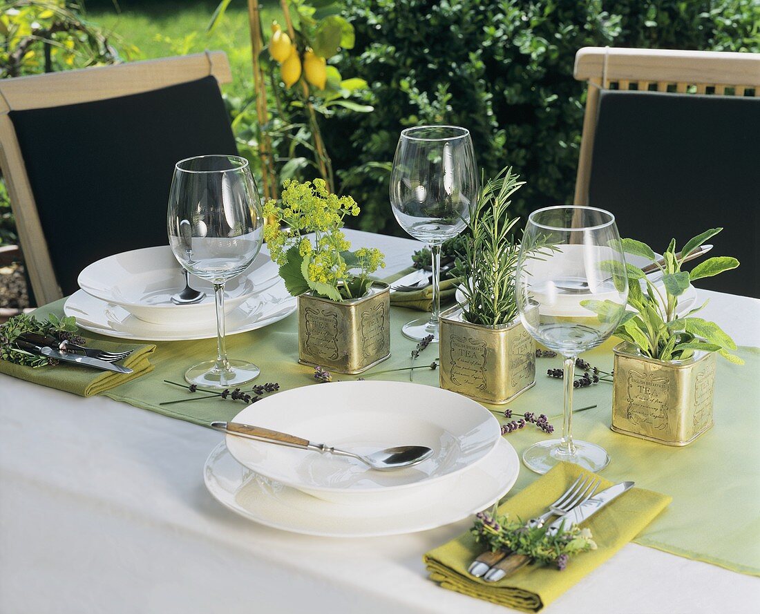 A laid table in a garden