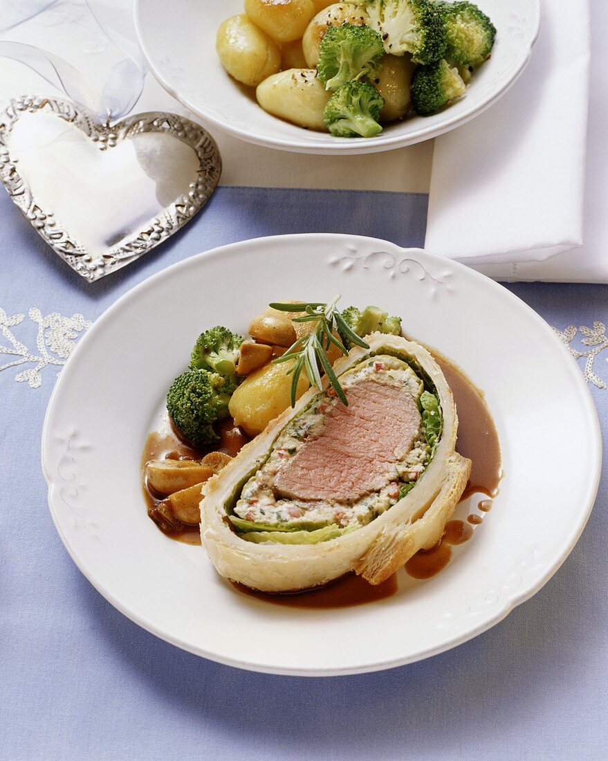 Veal fillet in pastry with mushroom sauce
