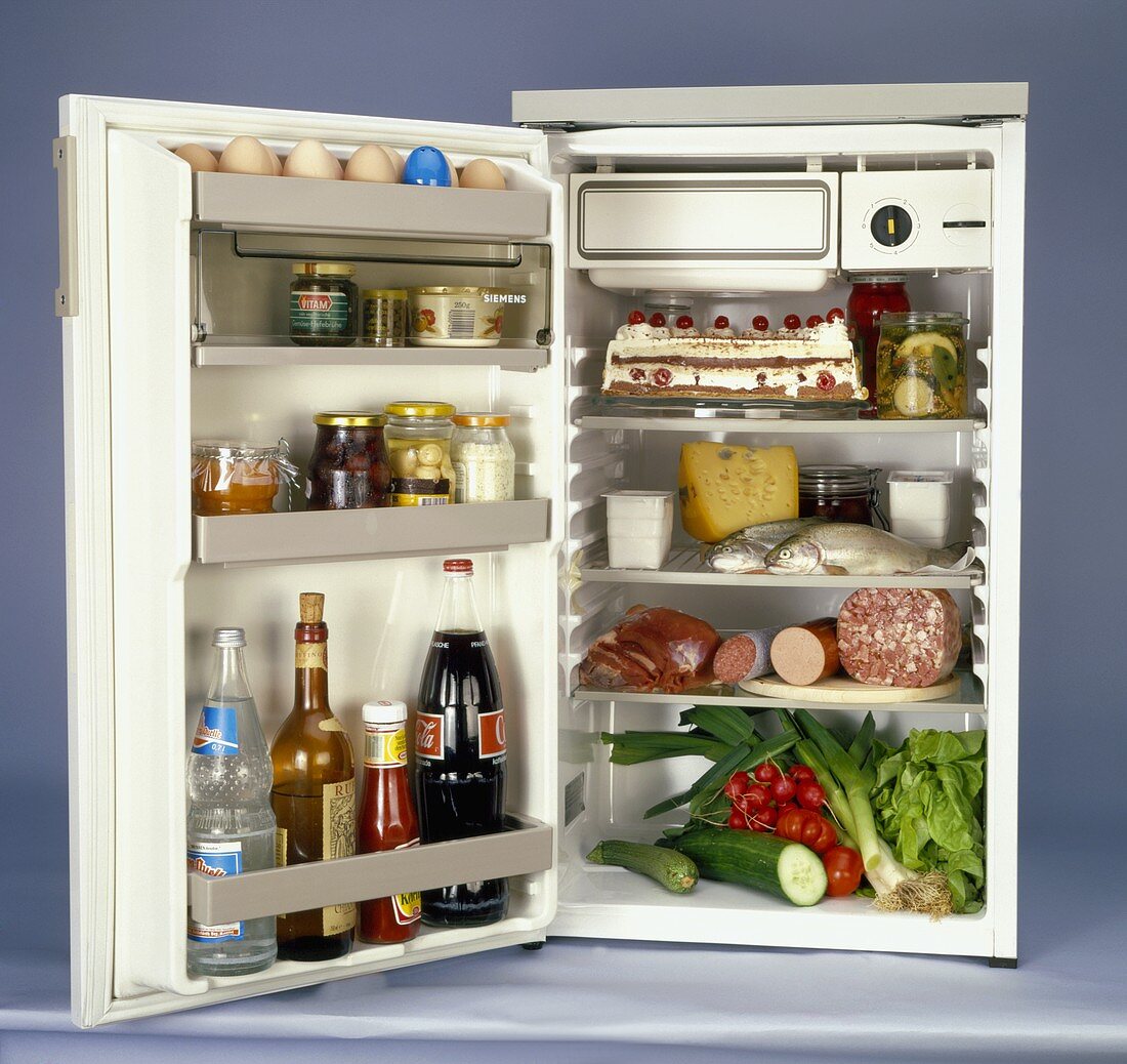 Full fridge with open door