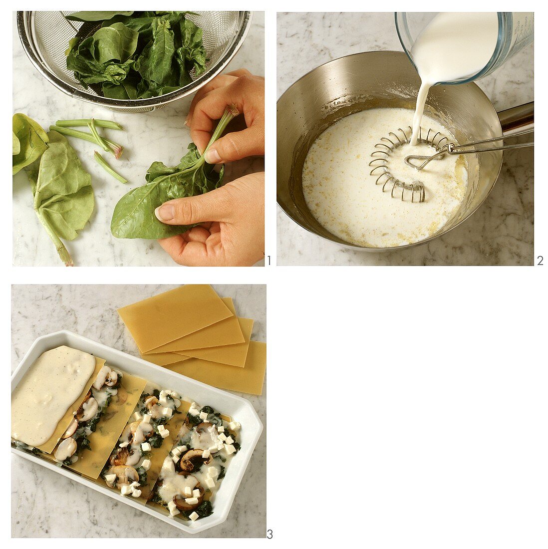 Making mushroom and spinach lasagne