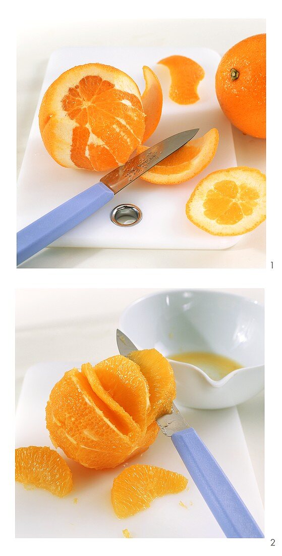 Orange schälen und filetieren