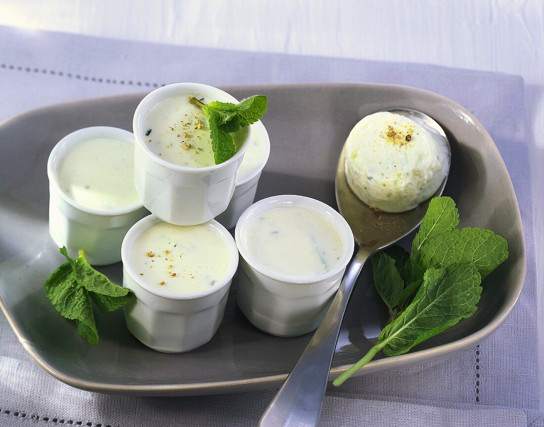 Cucumber and cheese mousse with fresh mint