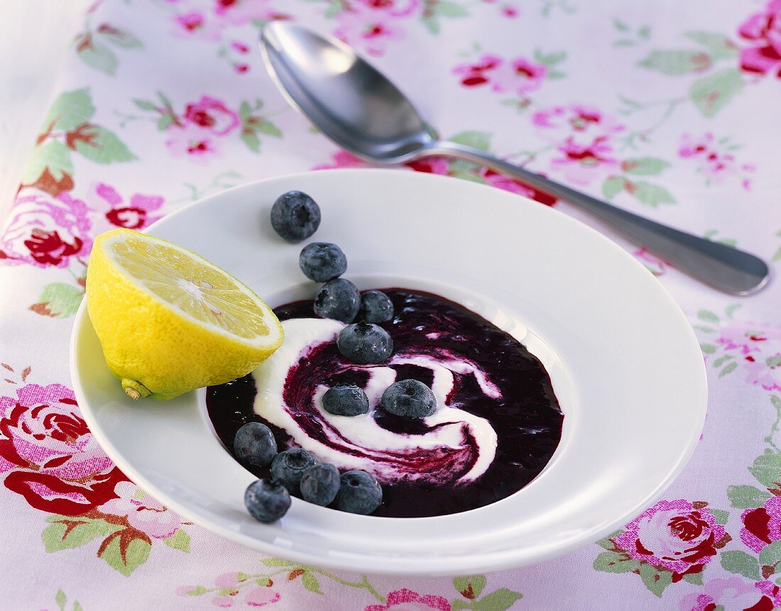Cold soup with blueberries