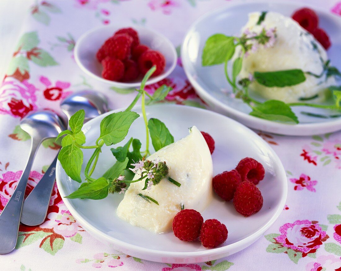 Buttermilchmousse mit Himbeeren