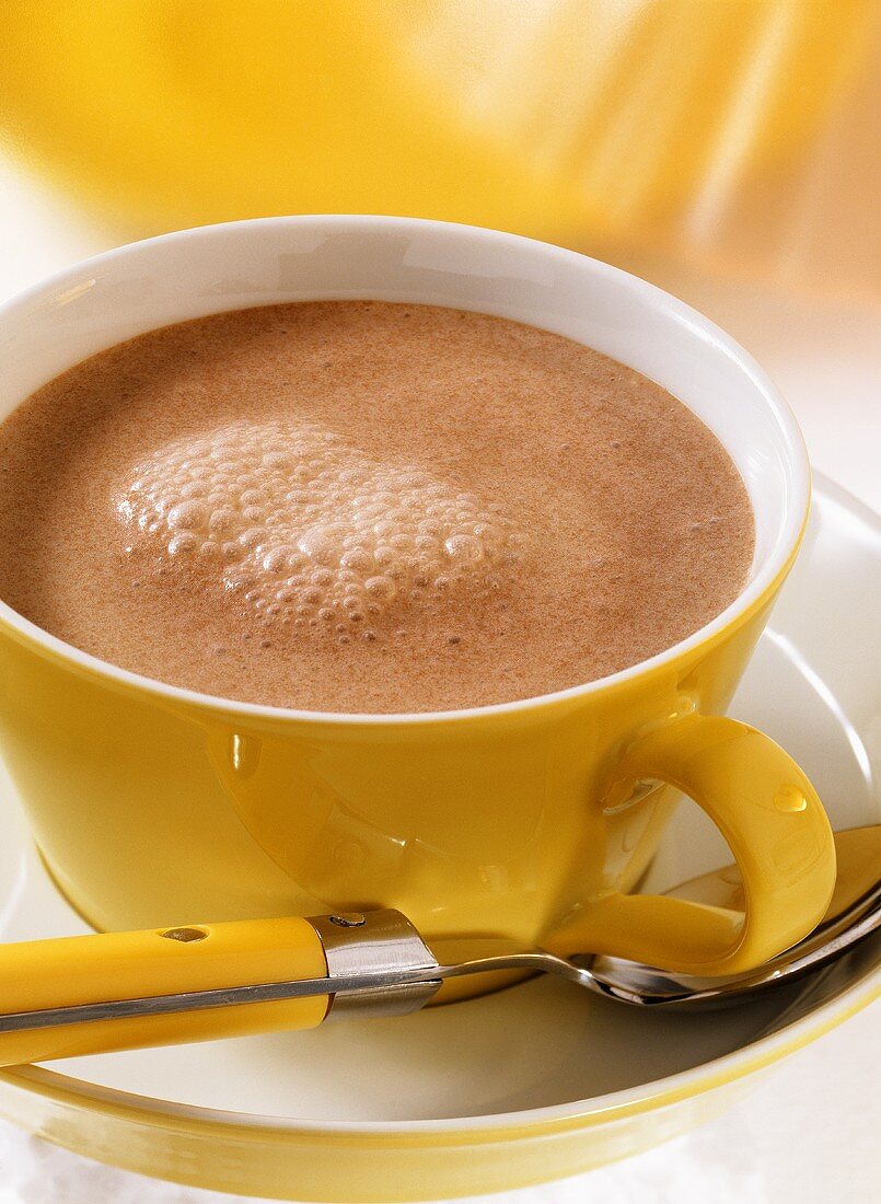 Hot chocolate in yellow cup