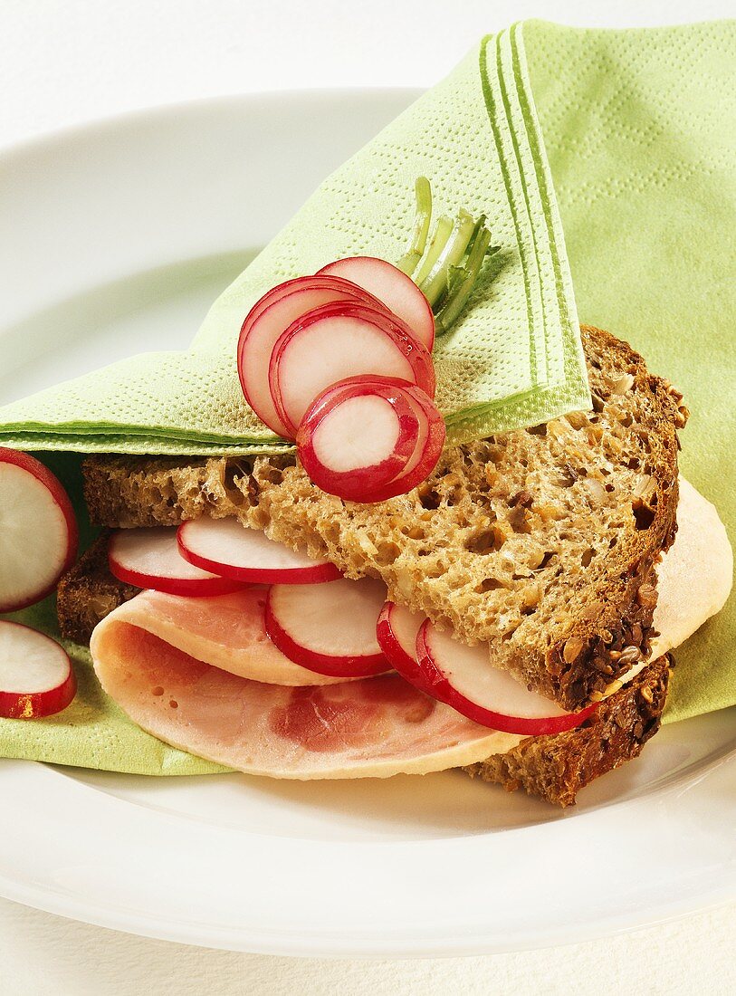 Sausage sandwich with radishes