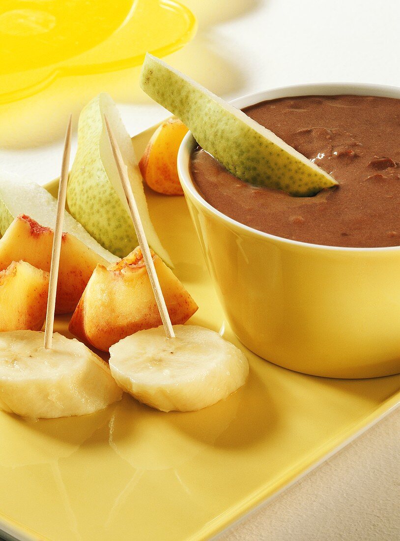 Fruit with chocolate dip for children
